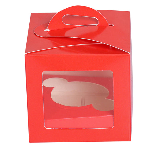 1 CupCake Box With Partition - RED (3.75x3.75x3.75 inch)