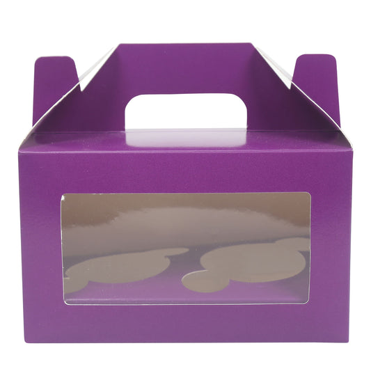 2 CupCake Box With Partition - PURPLE (3.75x6.75x3.75 inch)
