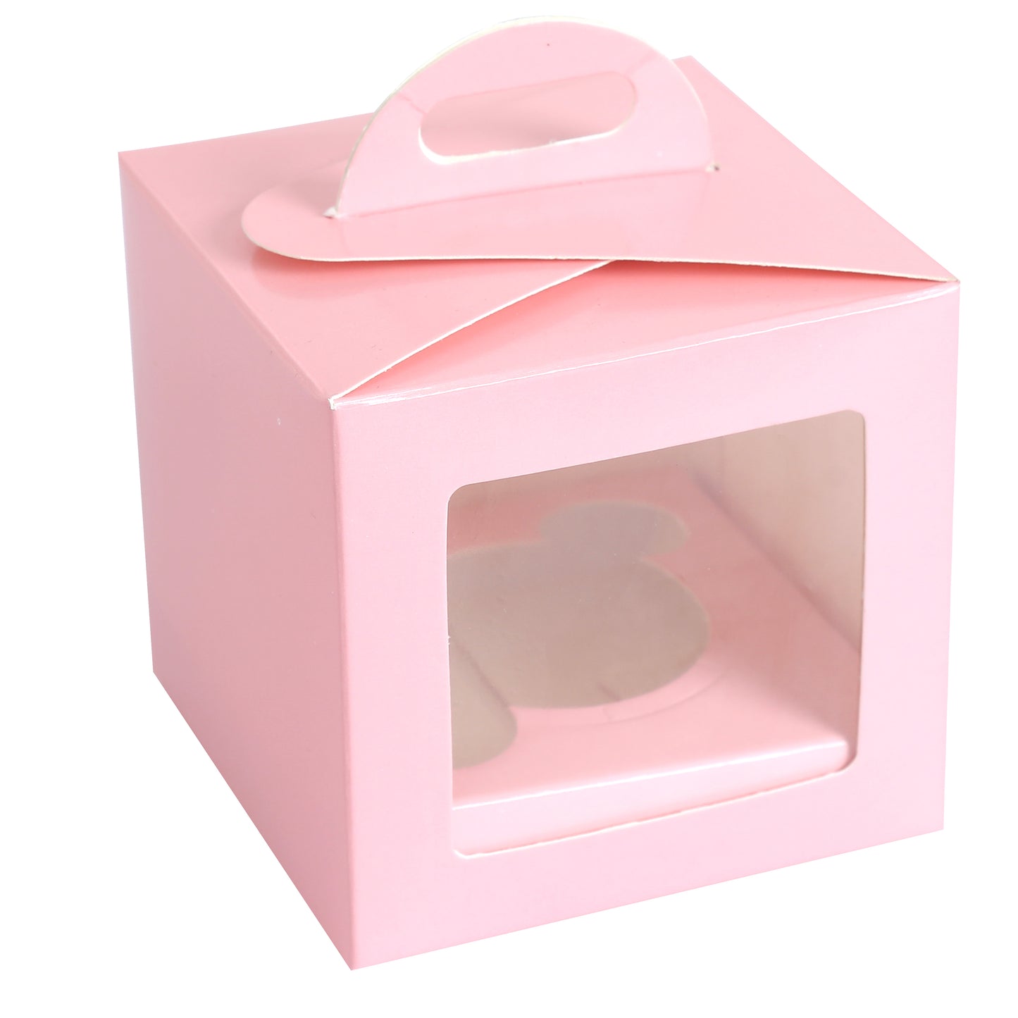 1 CupCake Box With Partition - PINK (3.75x3.75x3.75 inch)